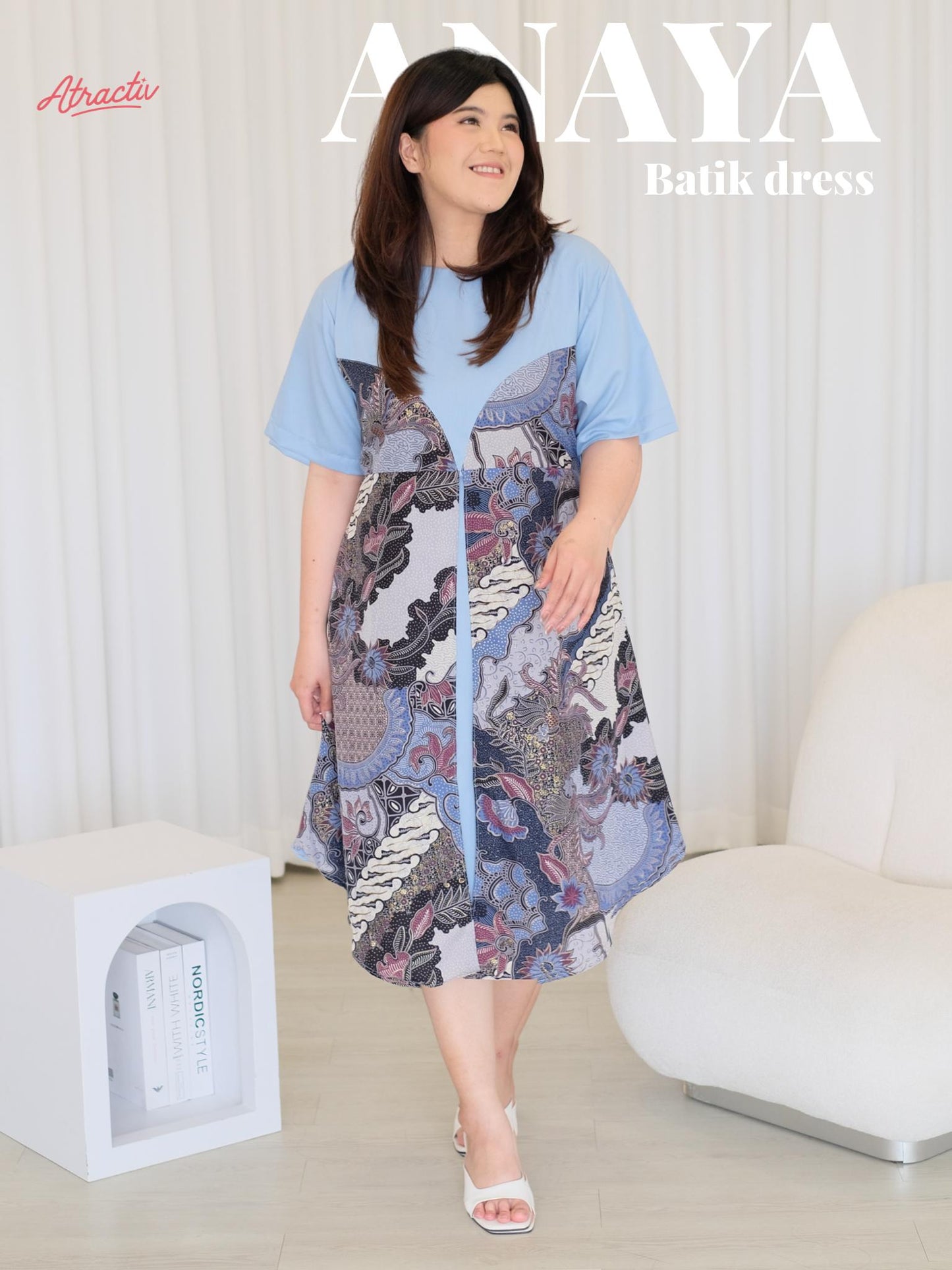 Dress Batik Lengan Pendek Anaya Biru ATRACTIV - Atractiv Big Size Label