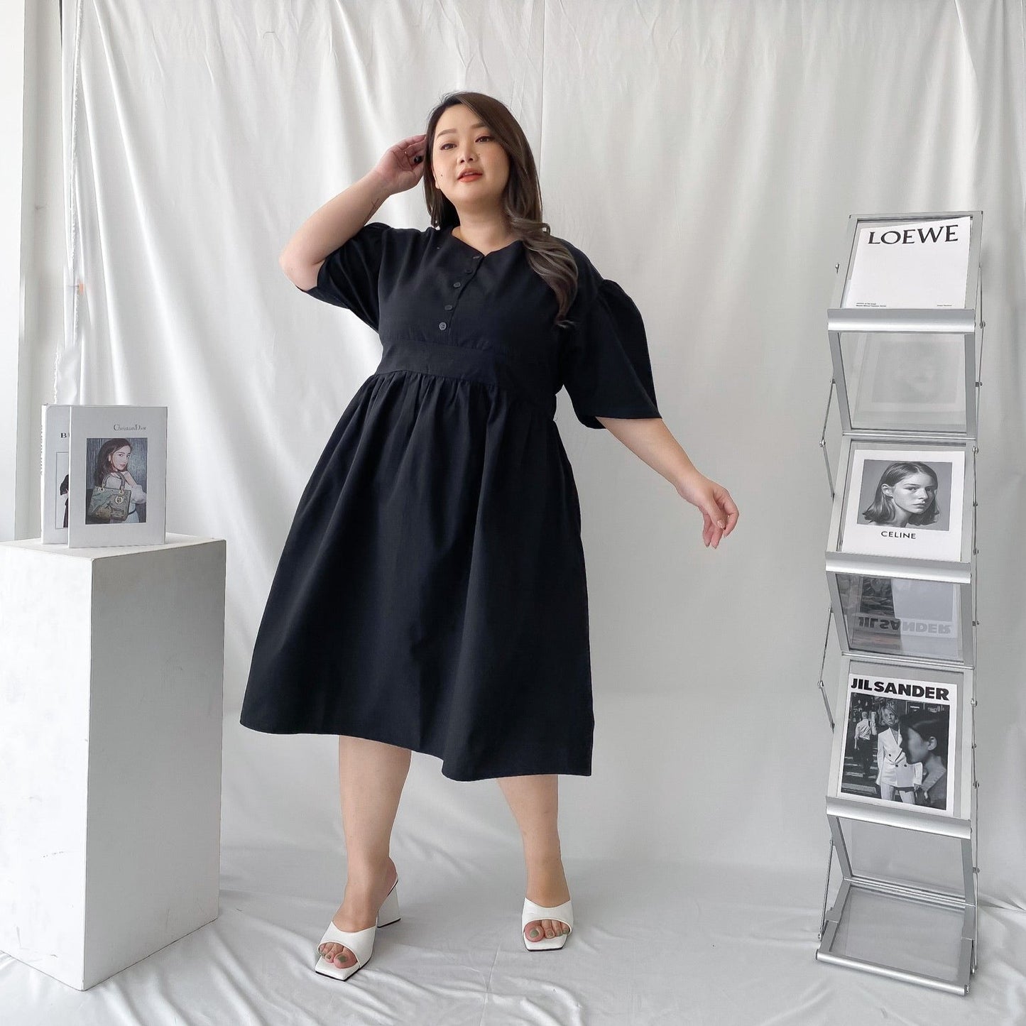 Dress Midi Oxford Hitam ATRACTIV - Atractiv Big Size Label