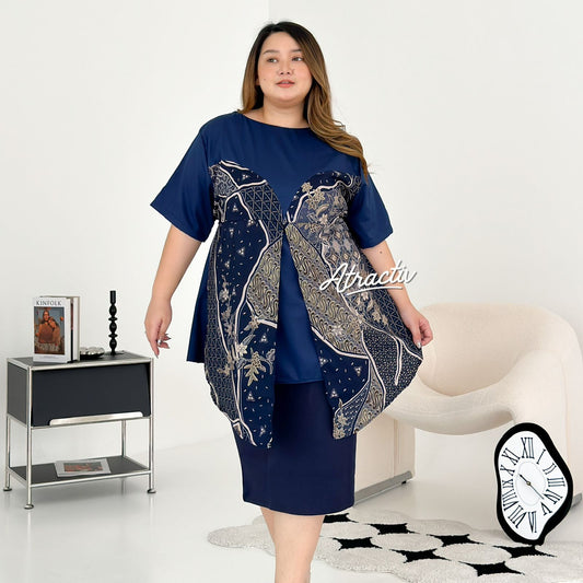 Batik Lengan Pendek Kaluna Navy ATRACTIV - Atractiv Big Size Label