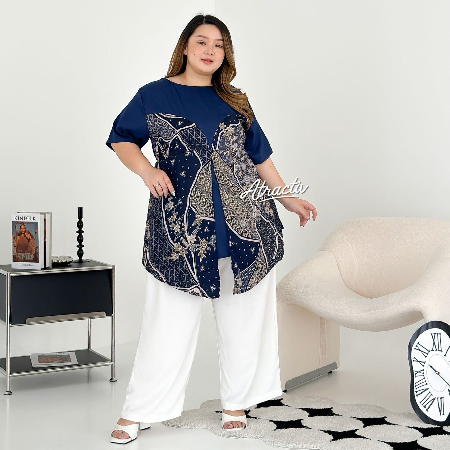 Batik Lengan Pendek Kaluna Navy ATRACTIV - Atractiv Big Size Label