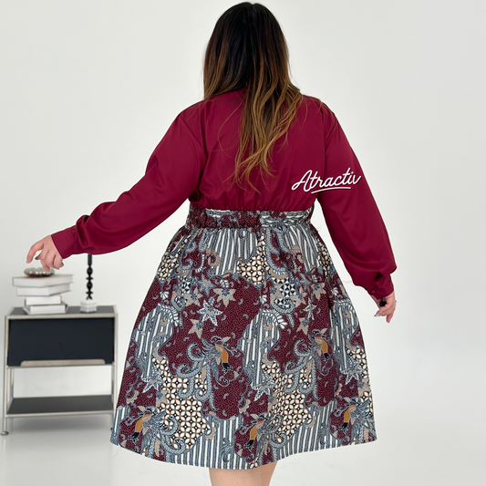 Dress Batik Adistira Maroon ATRACTIV - Atractiv Big Size Label