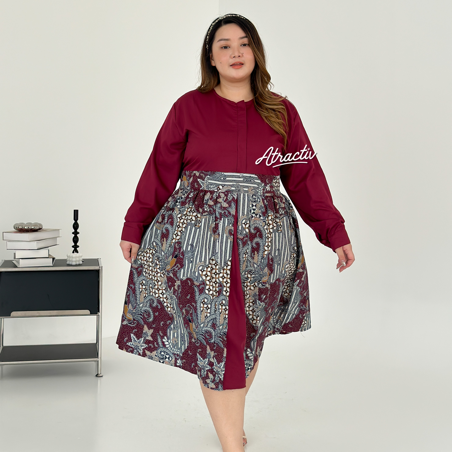 Dress Batik Adistira Maroon ATRACTIV - Atractiv Big Size Label