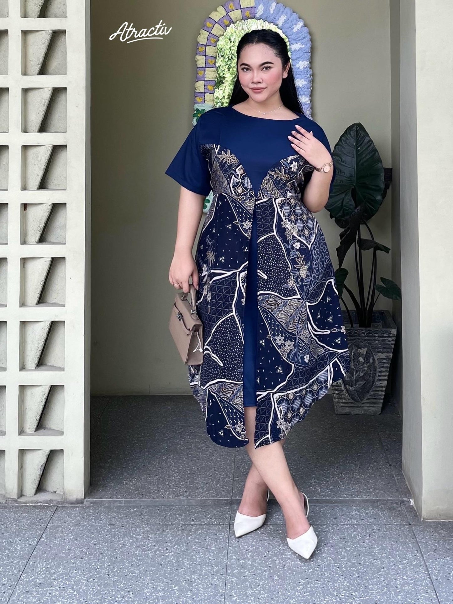 Dress Batik Lengan Pendek Anaya Navy ATRACTIV - Atractiv Big Size Label