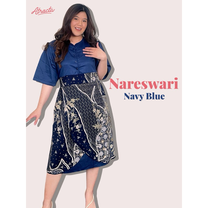 Dress Batik Lengan Pendek Nareswari Navy ATRACTIV - Atractiv Big Size Label