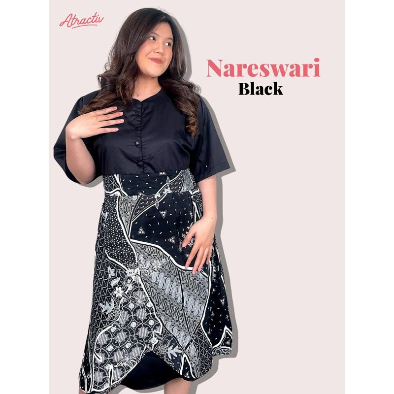 Dress Batik Lengan Pendek Nareswari Hitam ATRACTIV - Atractiv Big Size Label