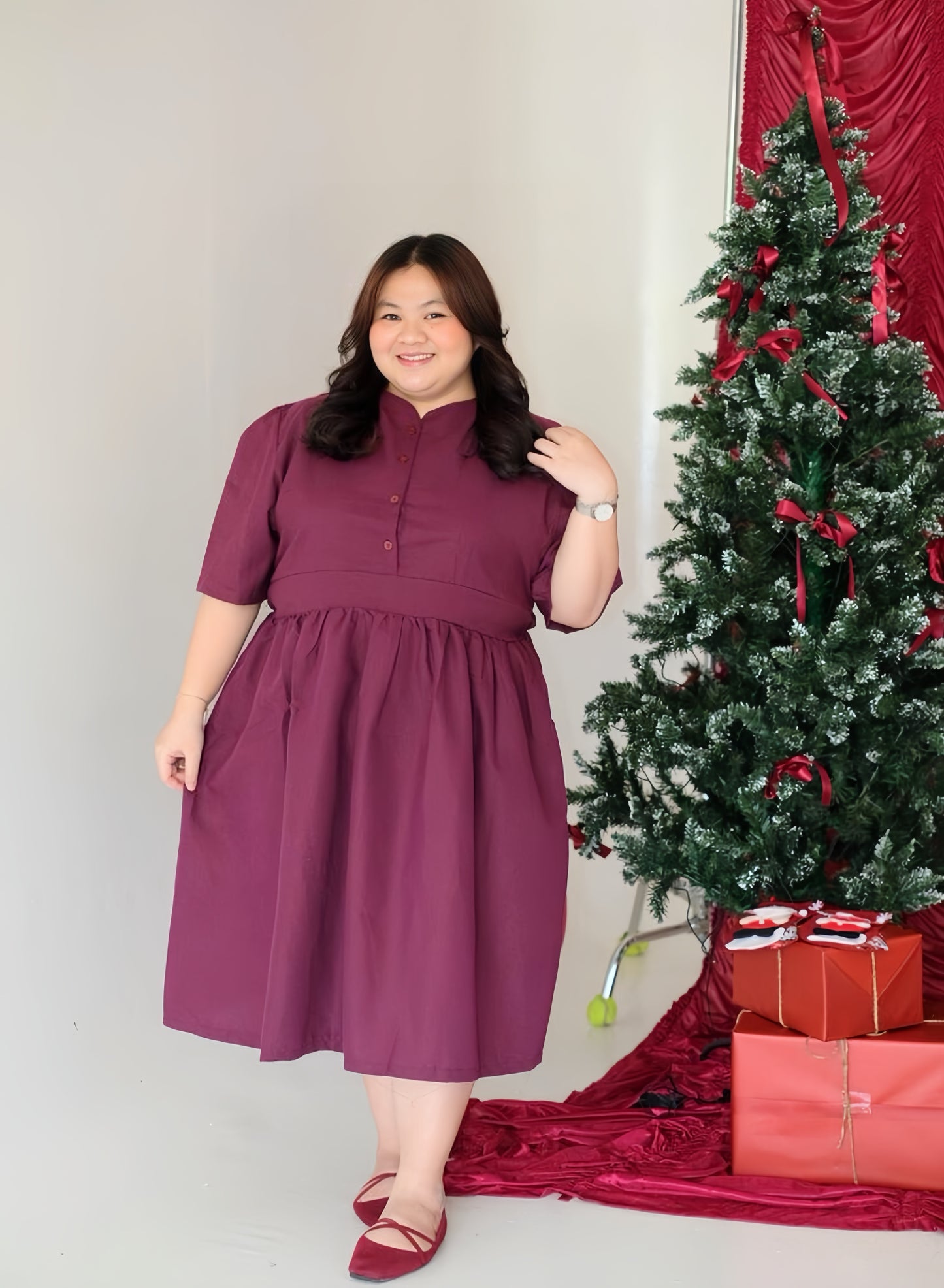 Dress Midi Oxford Burgundy ATRACTIV