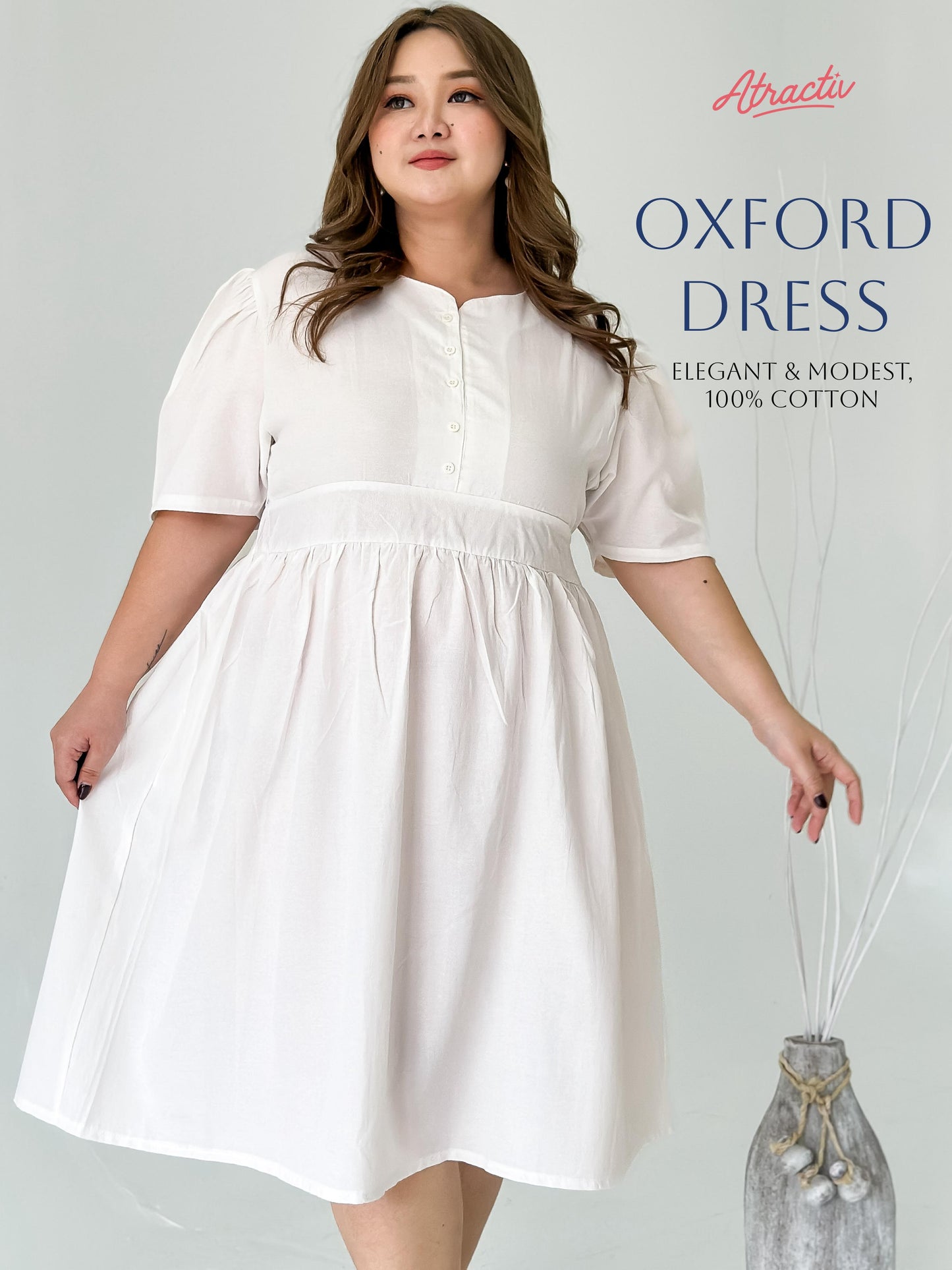 Dress Midi Oxford White ATRACTIV - Atractiv Big Size Label