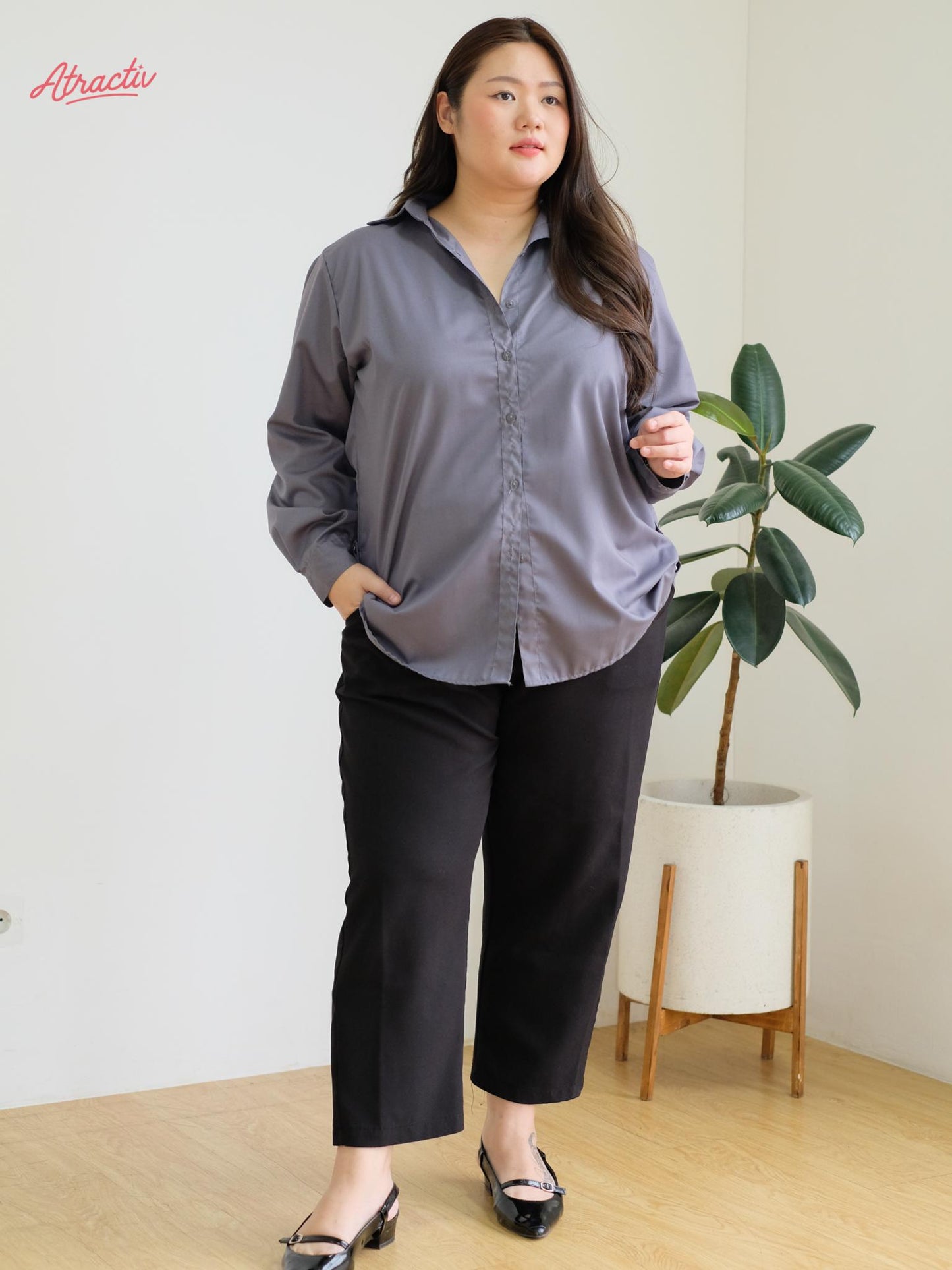 Kemeja Lengan Panjang Anti Lecek ATRACTIV (Abu)