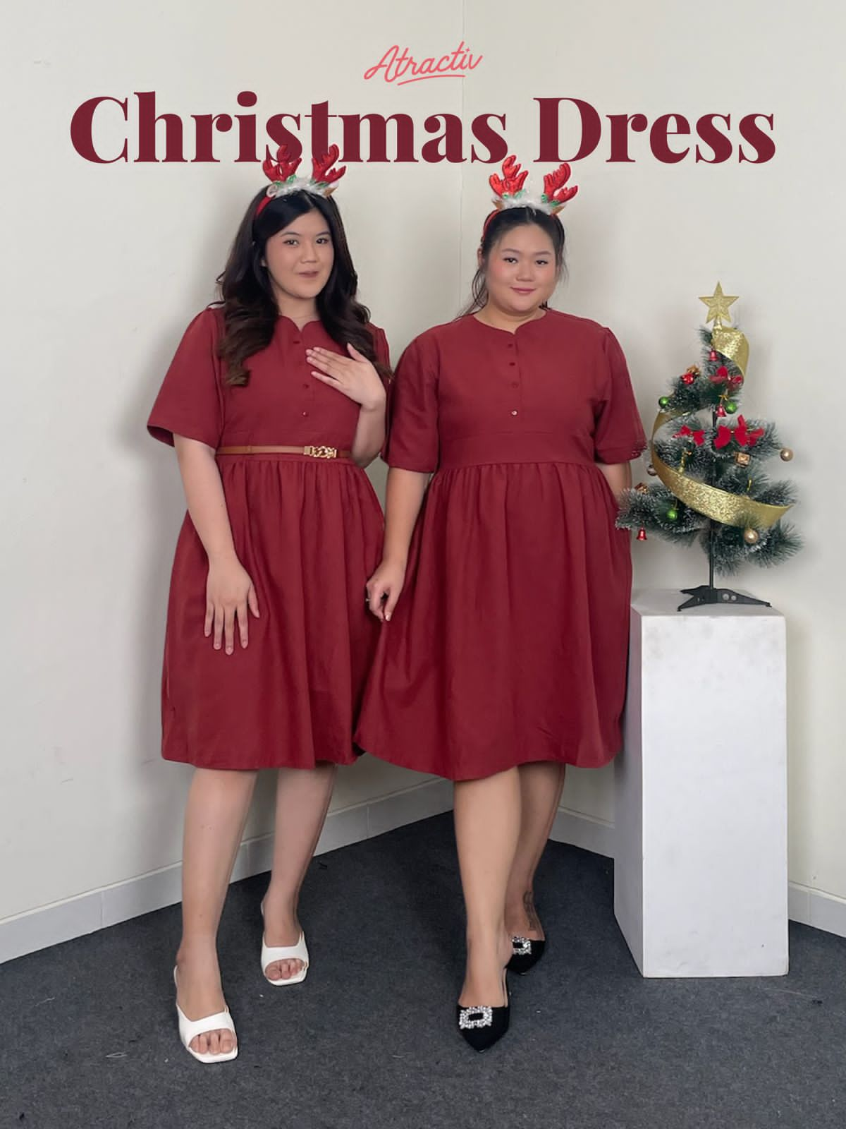 Dress Midi Oxford Maroon ATRACTIV