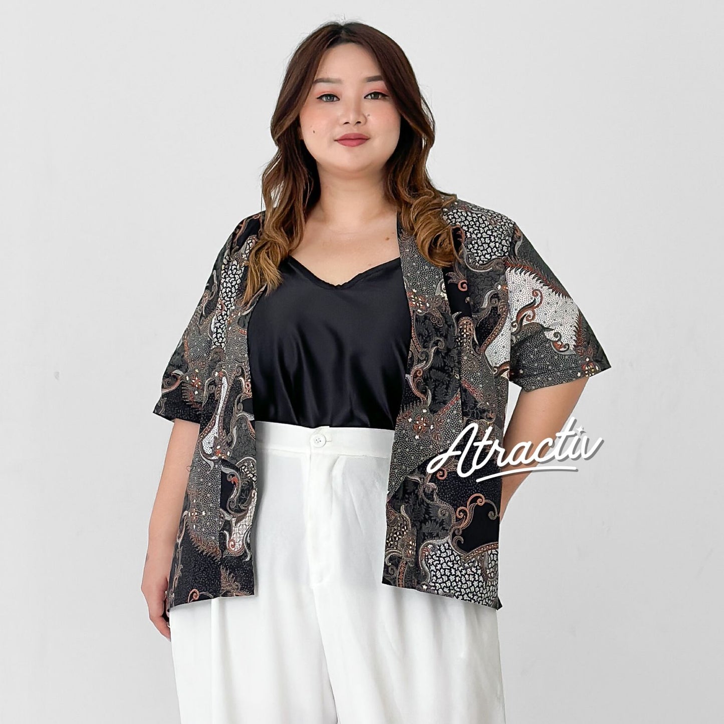 Outer Batik Lengan Pendek Binar Hitam Atractiv