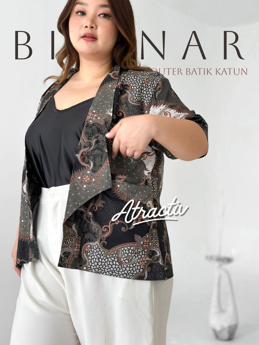 Outer Batik Lengan Pendek Binar Hitam Atractiv