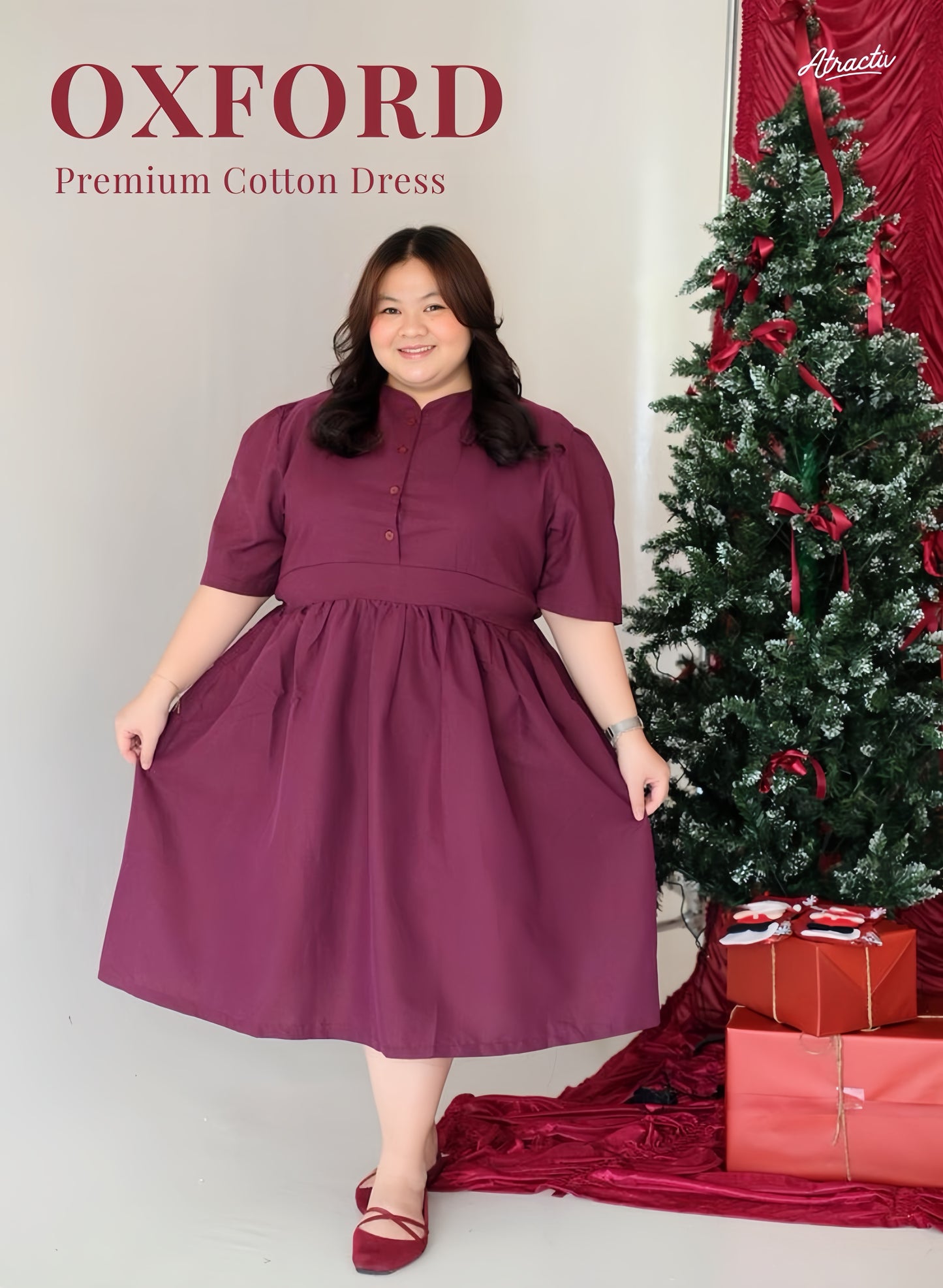 Dress Midi Oxford Burgundy ATRACTIV