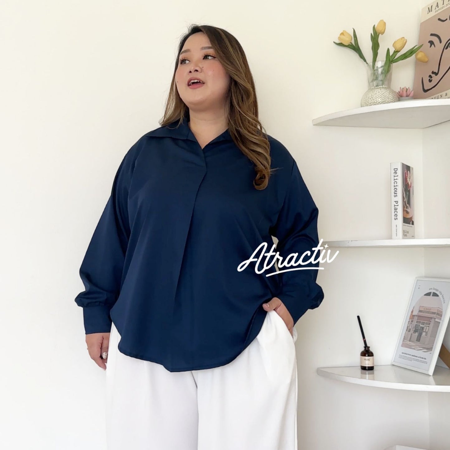 Blouse Lengan Panjang Emma Navy ATRACTIV