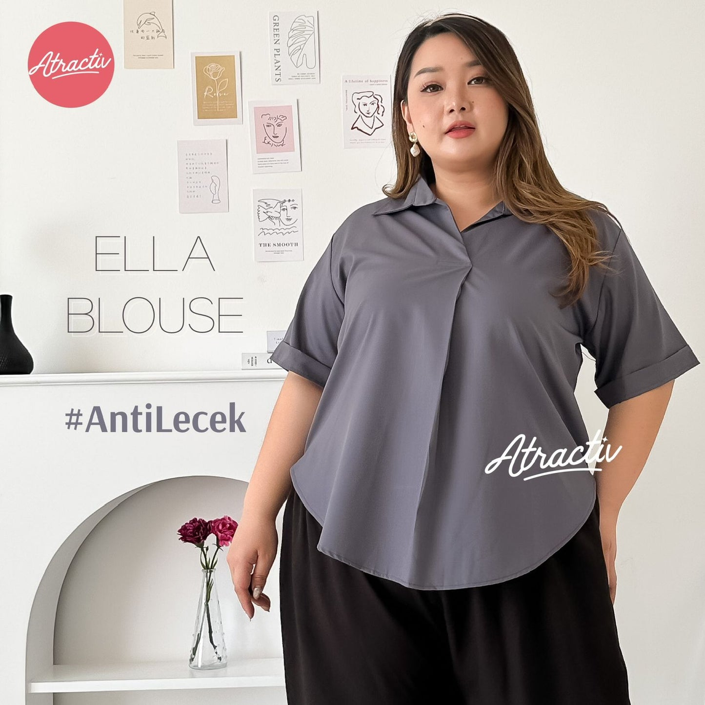 Blouse Lengan Pendek Ella Grey ATRACTIV