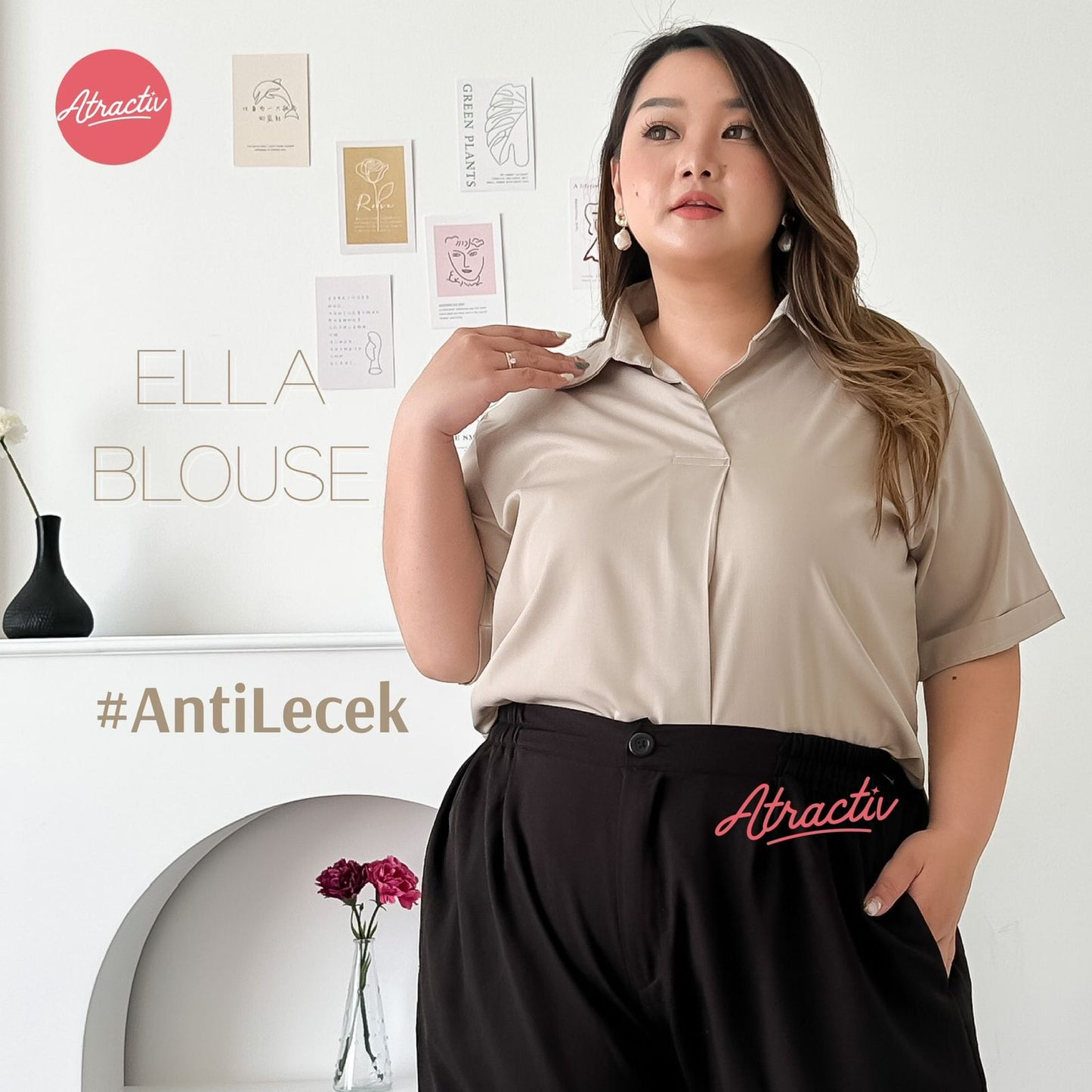 Blouse Lengan Pendek Ella Nude ATRACTIV