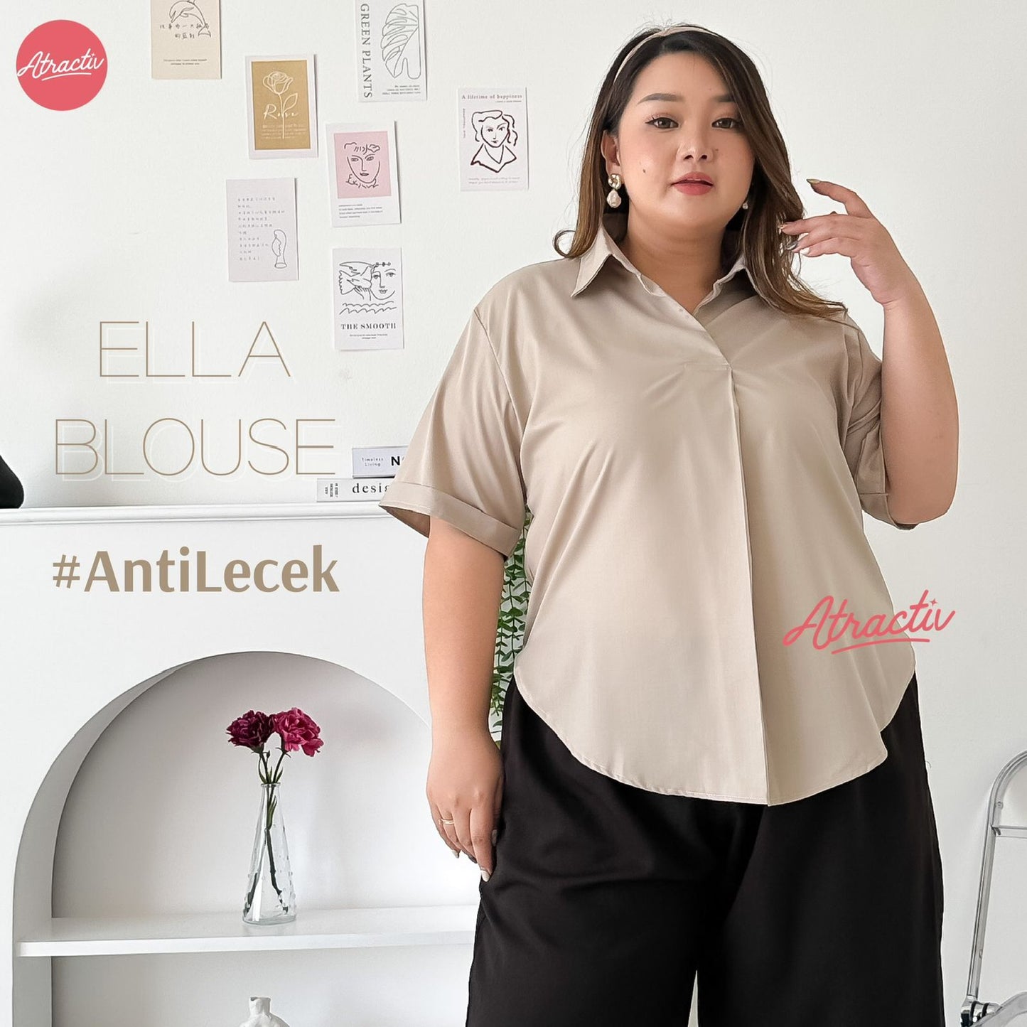 Blouse Lengan Pendek Ella Nude ATRACTIV