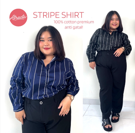 Kemeja Motif Salur Stripe Lengan Panjang Atractiv