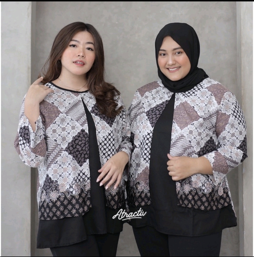 Batik Layer Lengan Panjang Hitam ATRACTIV