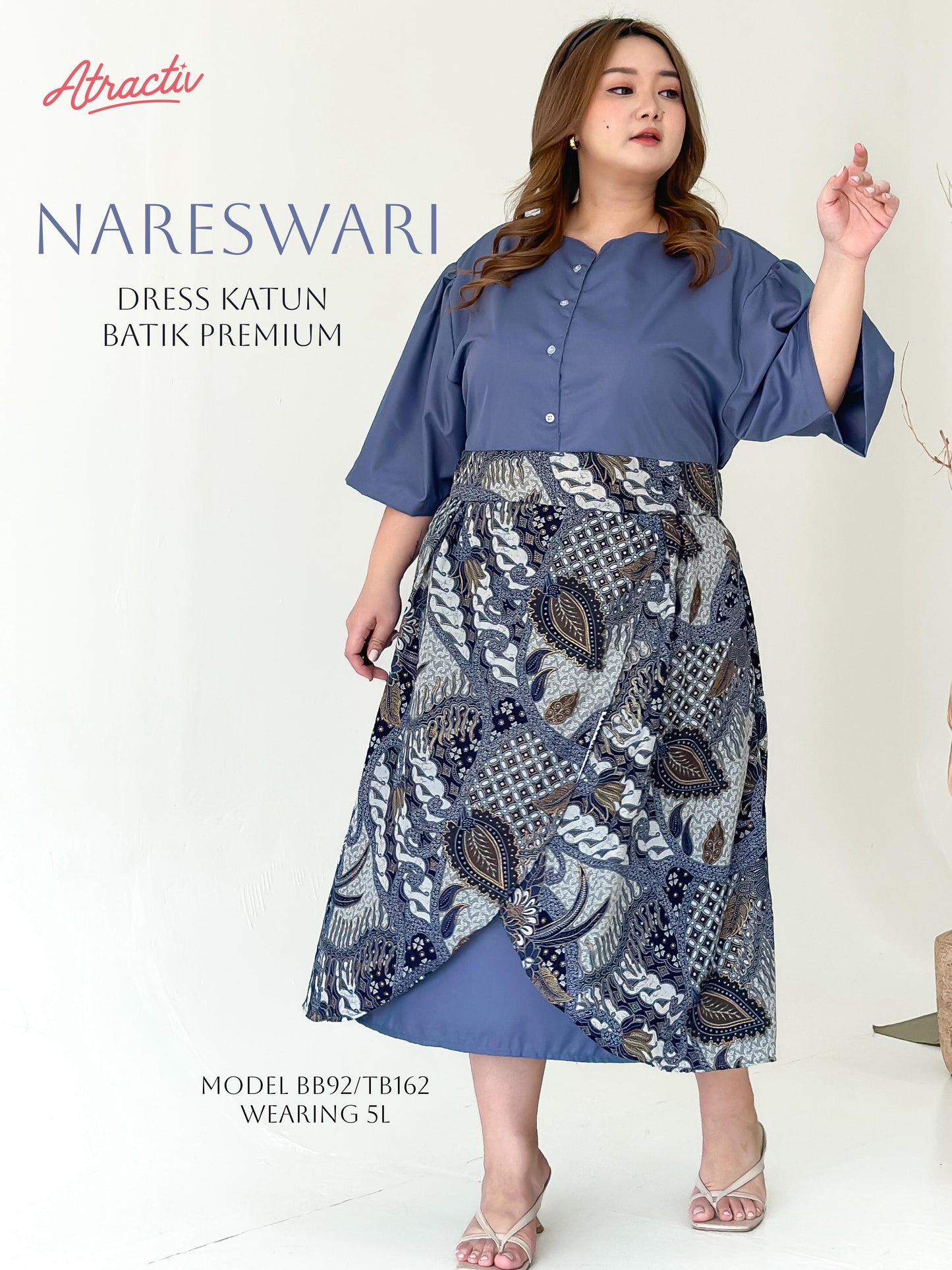 Dress Batik Lengan Pendek Nareswari Grey ATRACTIV