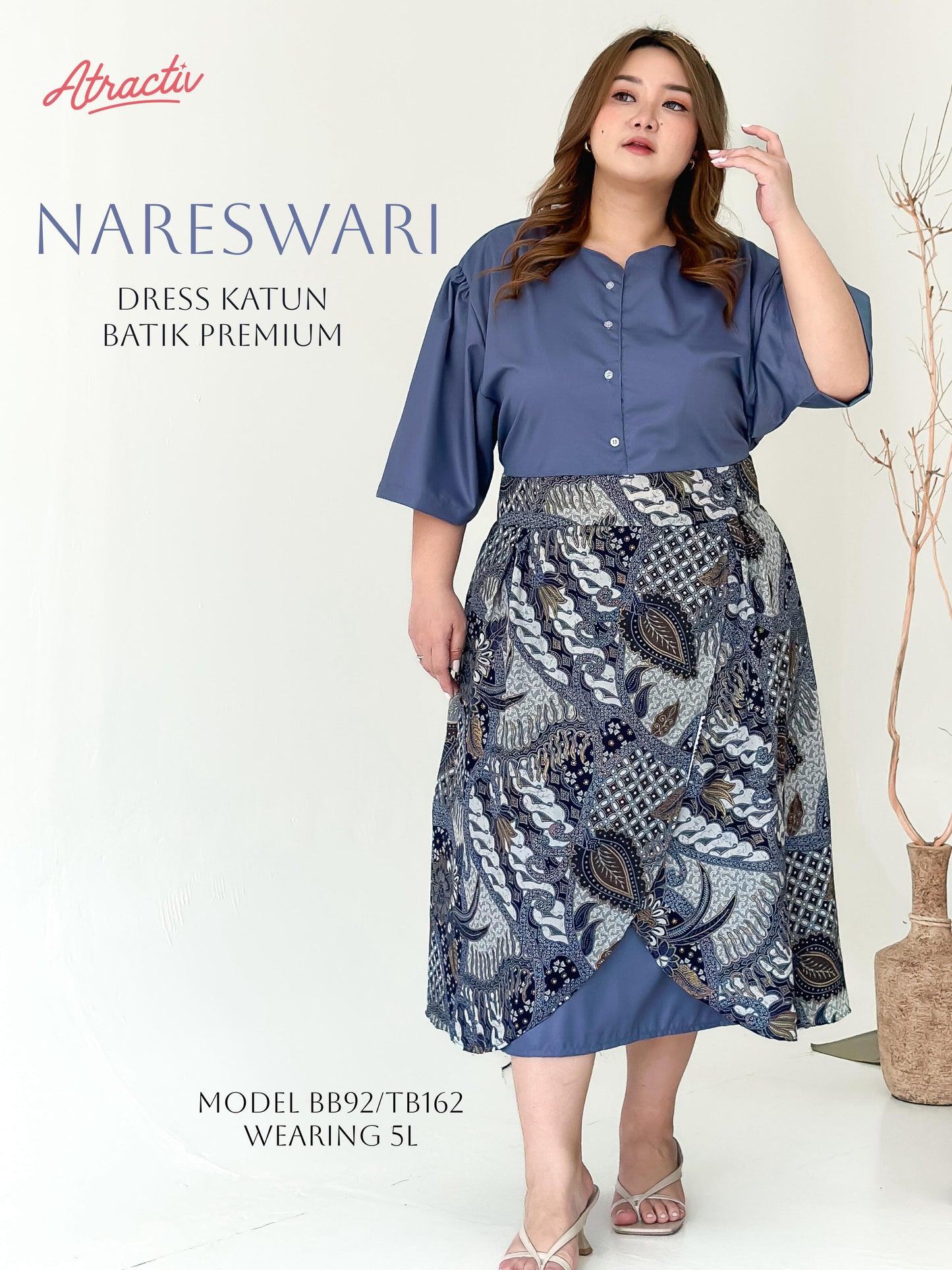 Dress Batik Lengan Pendek Nareswari Grey ATRACTIV