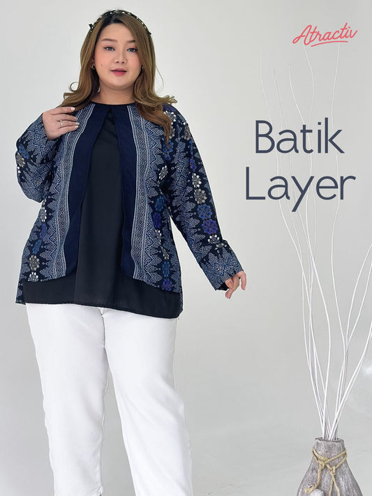 Batik Layer Lengan Panjang Navy ATRACTIV