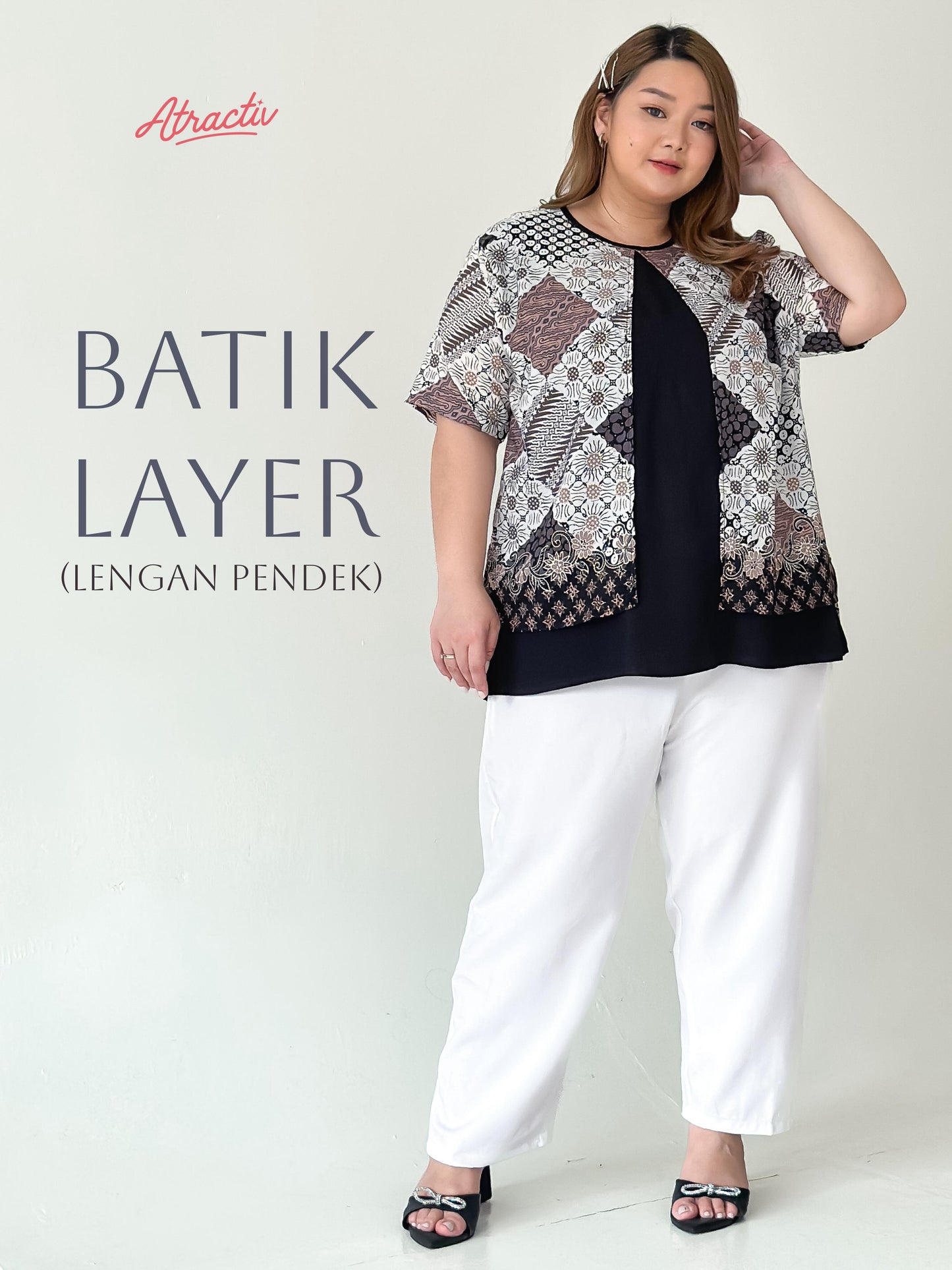 Batik Layer Lengan Pendek Hitam ATRACTIV