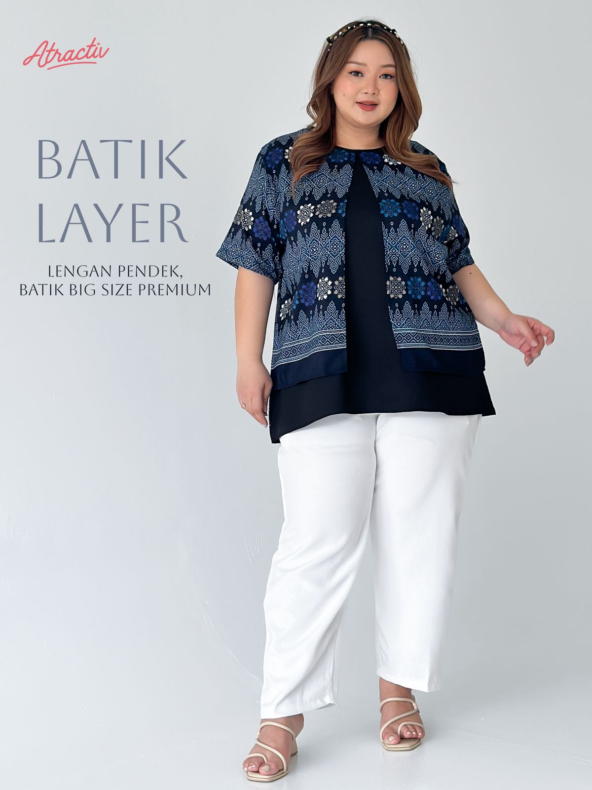 Batik Layer Lengan Pendek Navy ATRACTIV