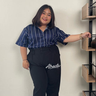 Kemeja Alexa Stripe Pendek Navy ATRACTIV