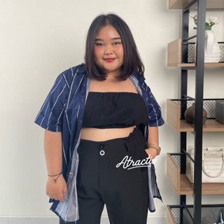 Kemeja Alexa Stripe Pendek Navy ATRACTIV