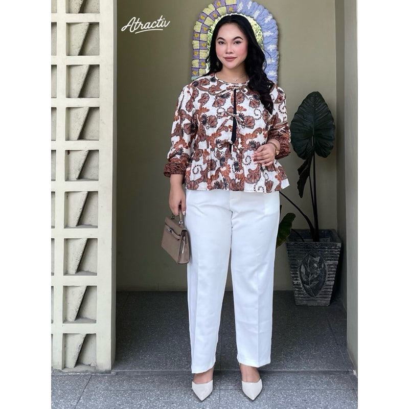 Blouse Batik Lengan Panjang Adella Merah ATRACTIV