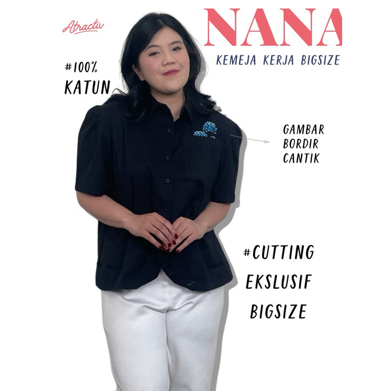 ATRACTIV Kemeja Katun Bordir Bunga Red Panda