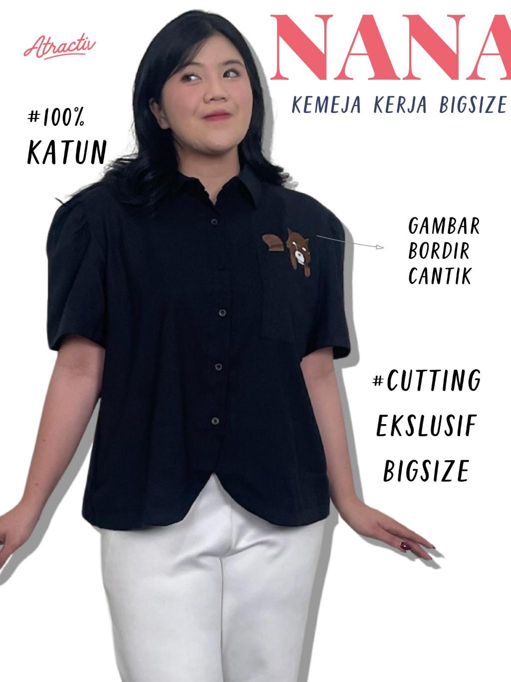 ATRACTIV Kemeja Katun Bordir Bunga Red Panda