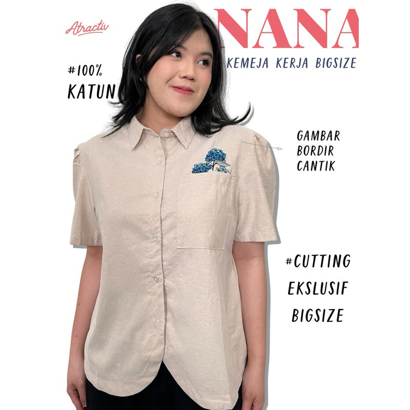 ATRACTIV Kemeja Katun Bordir Bunga Red Panda