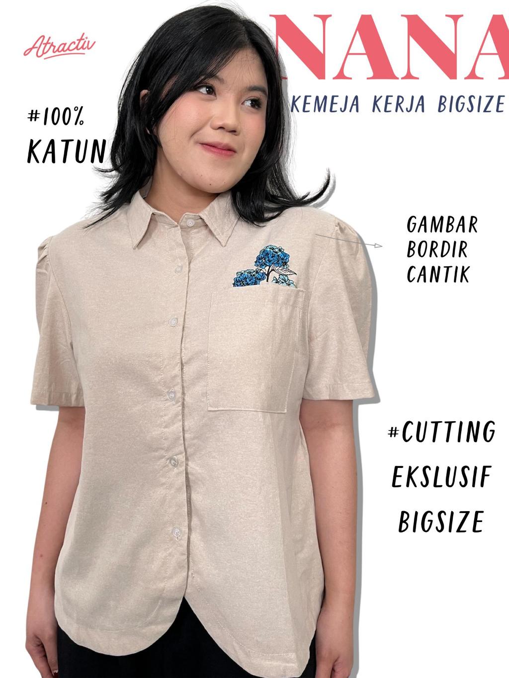 ATRACTIV Kemeja Katun Bordir Bunga Red Panda