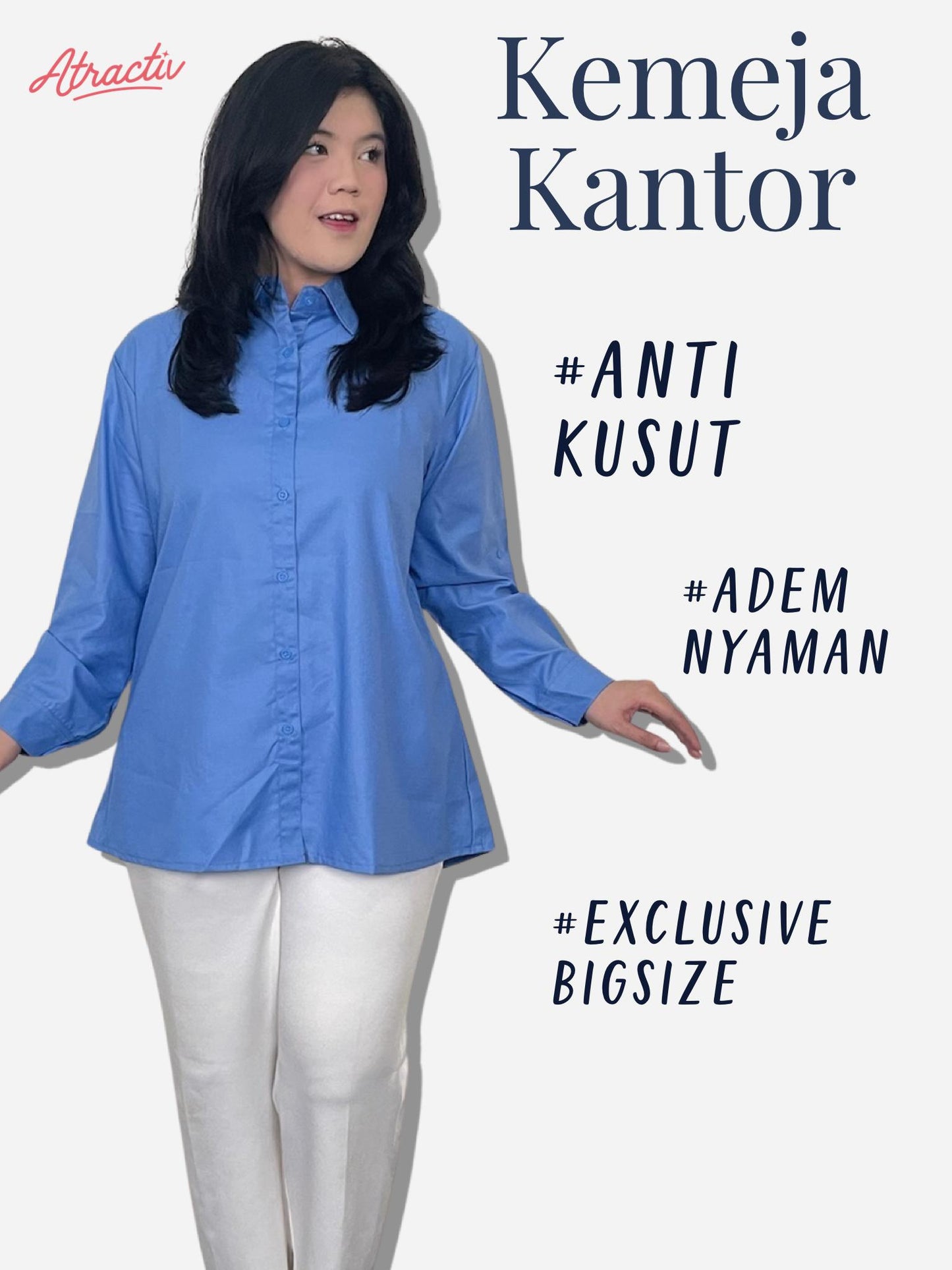 Kemeja Lengan Panjang Anti Lecek ATRACTIV (Biru)