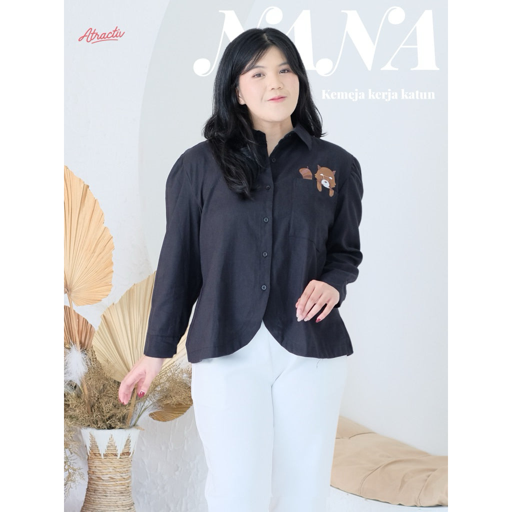 ATRACTIV Kemeja Bordir Bunga Red Panda Lengan Panjang