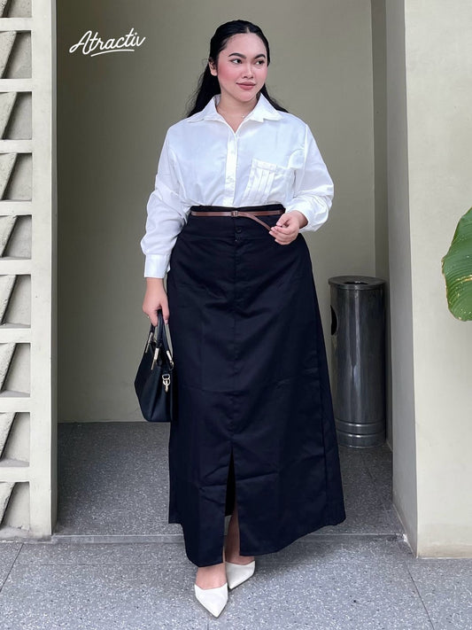 ATRACTIV Rok Jumbo Wanita Midi Slit Skirt Big Size Rok Kantor Jumbo Rok Kerja Big Size Manda Slit Skirt